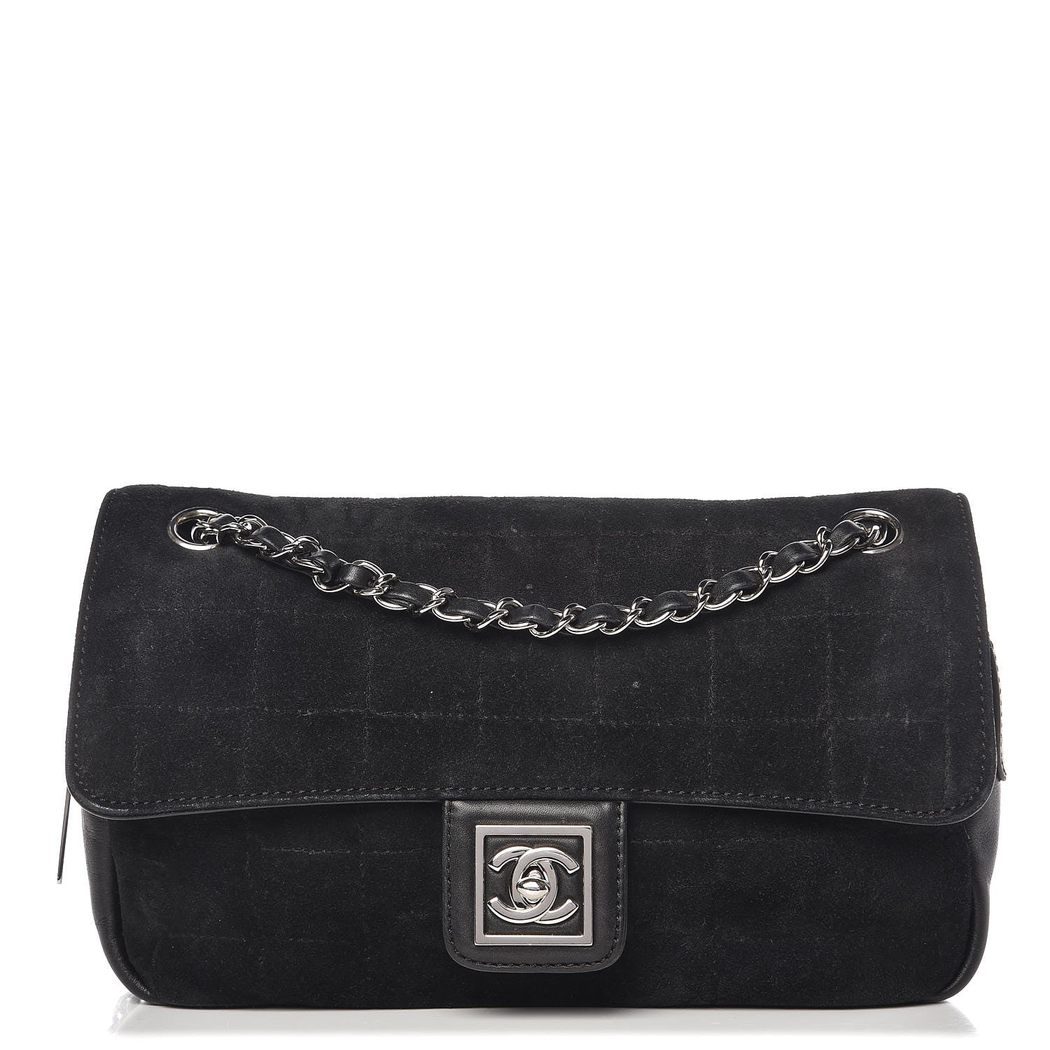 Chanel Suede Lambskin Square Stitched CC Flap Bag Black 1 of 13