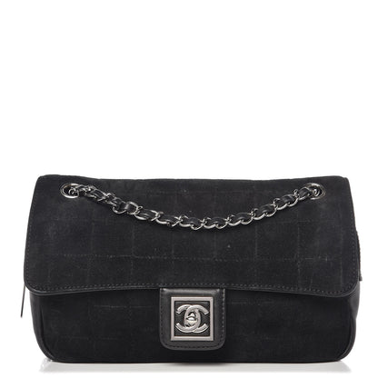 Chanel Suede Lambskin Square Stitched CC Flap Bag Black 1 of 13
