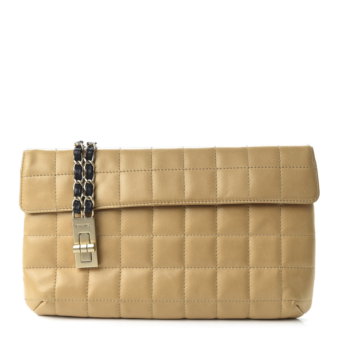 Lambskin Chocolate Bar Mademoiselle Flap Shoulder Bag Beige