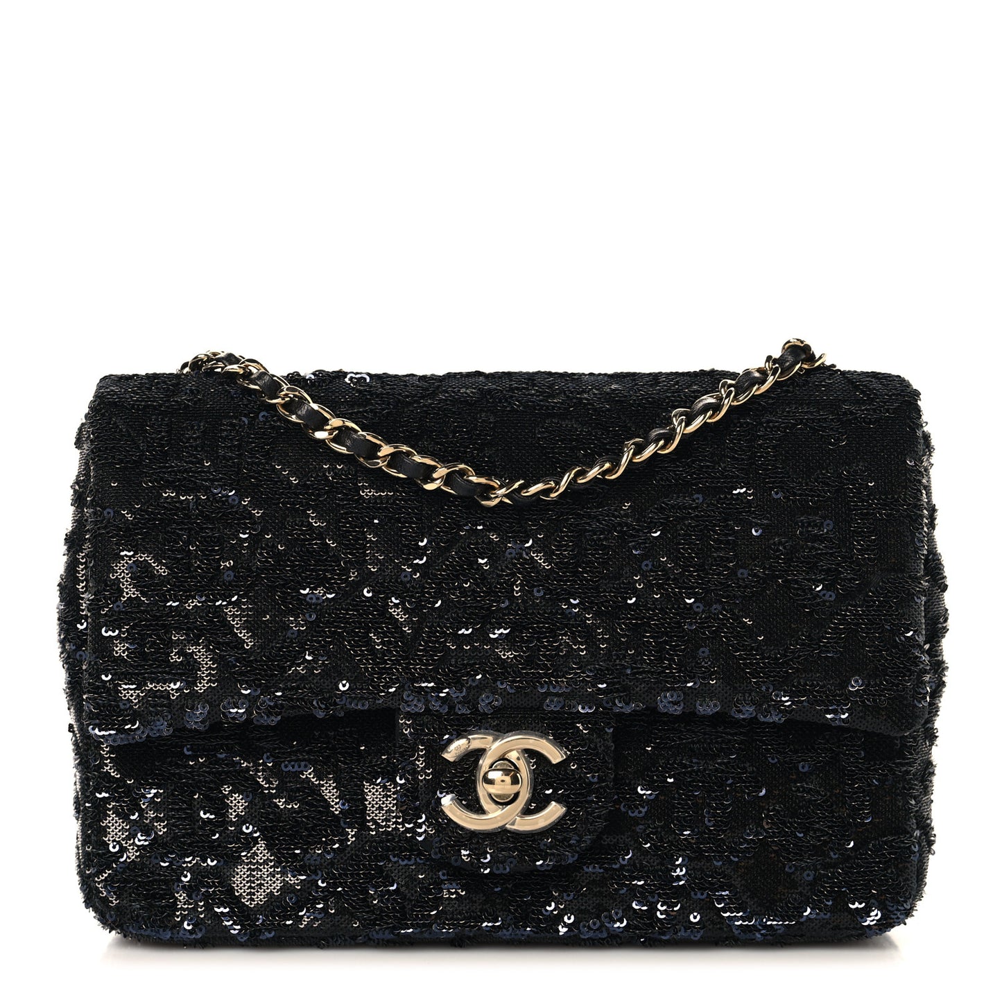 Sequin Quilted Small Single Flap Black