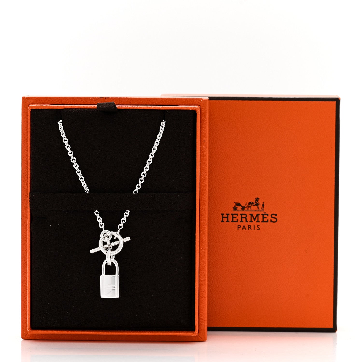 Hermes Sterling Silver Cadenas Kelly Lock Pendant Necklace 5 of 5