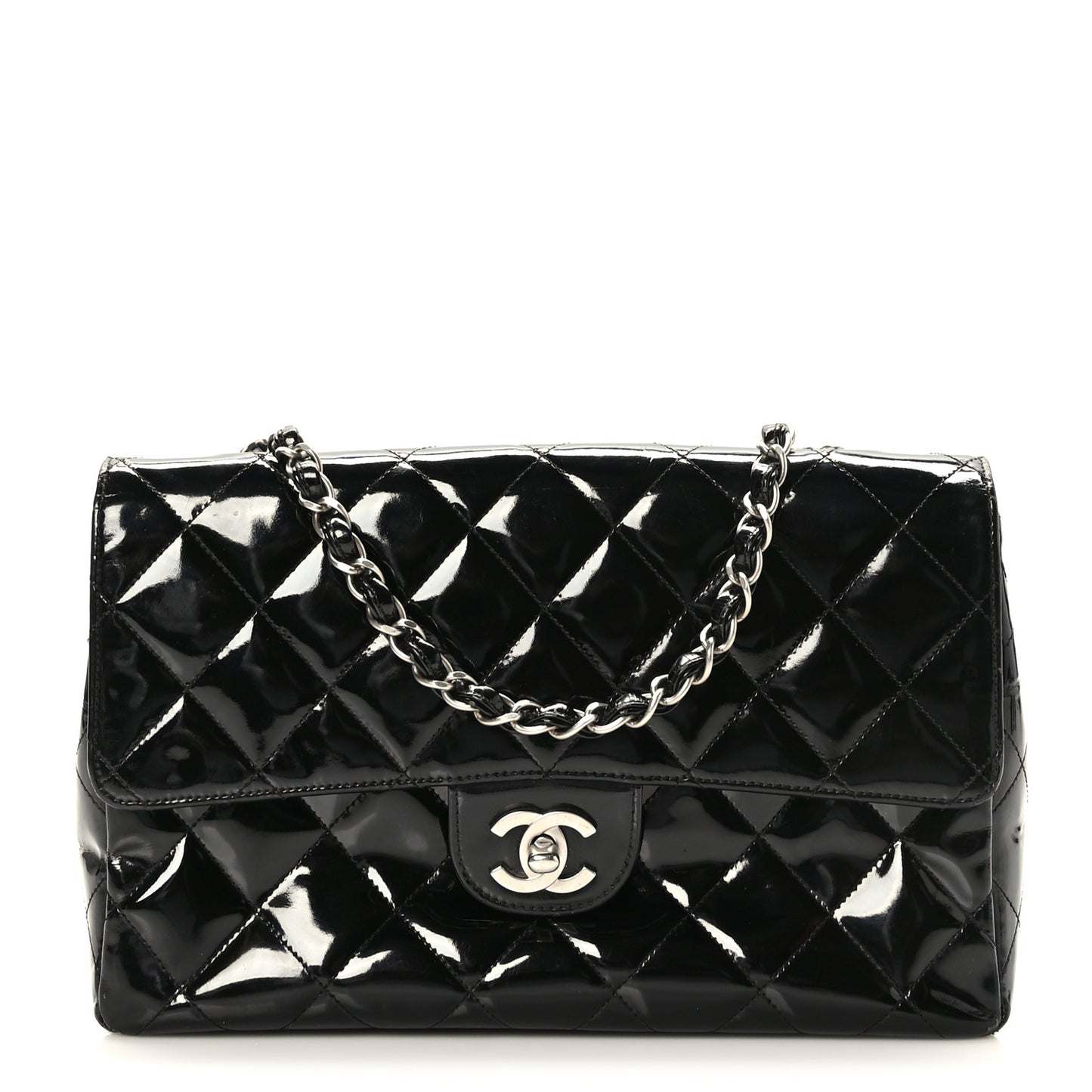 Patent Quilted Medium Single Flap Black