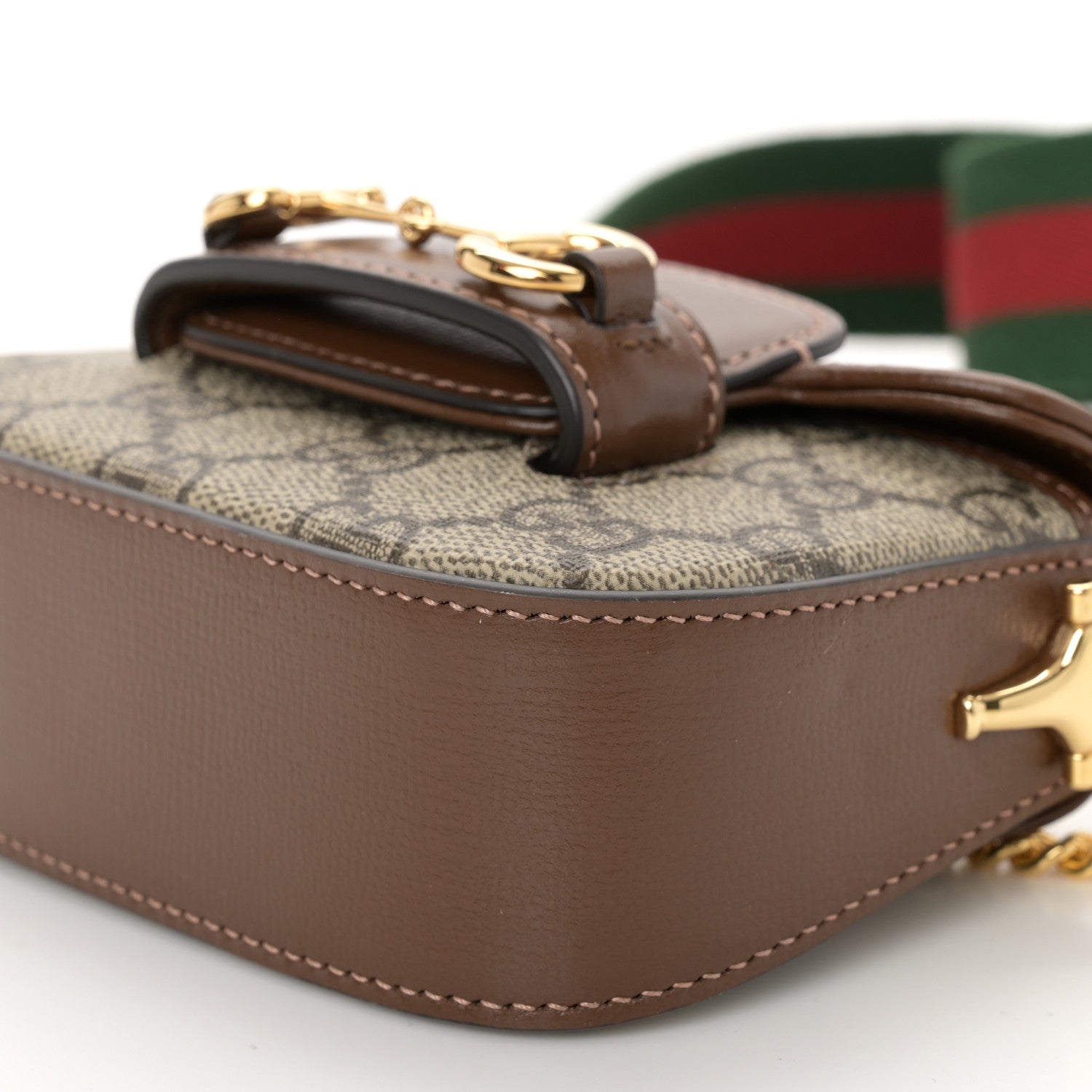 Gucci GG Supreme Monogram Azalea Calfskin Web Horsebit 1955 Wallet On Strap Beige Ebony Brown Sugar 10 of 11