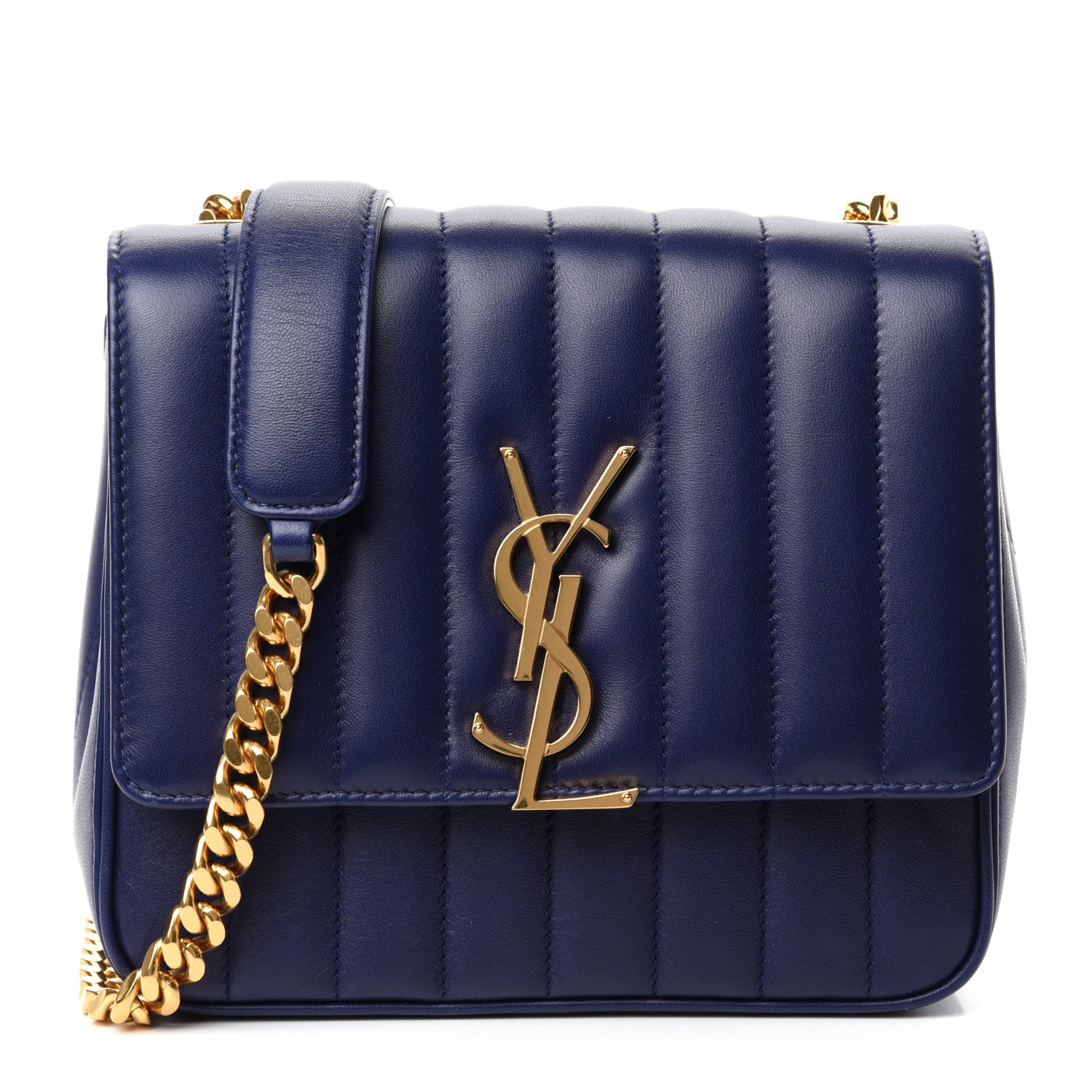 Saint Laurent Lambskin Matelasse Monogram Medium Vicky Chain Bag Blue 1 of 10