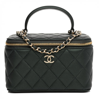 Chanel Iridescent Lambskin Quilted Small Top Handle Vanity Case With Chain Dark Green 1 of 12