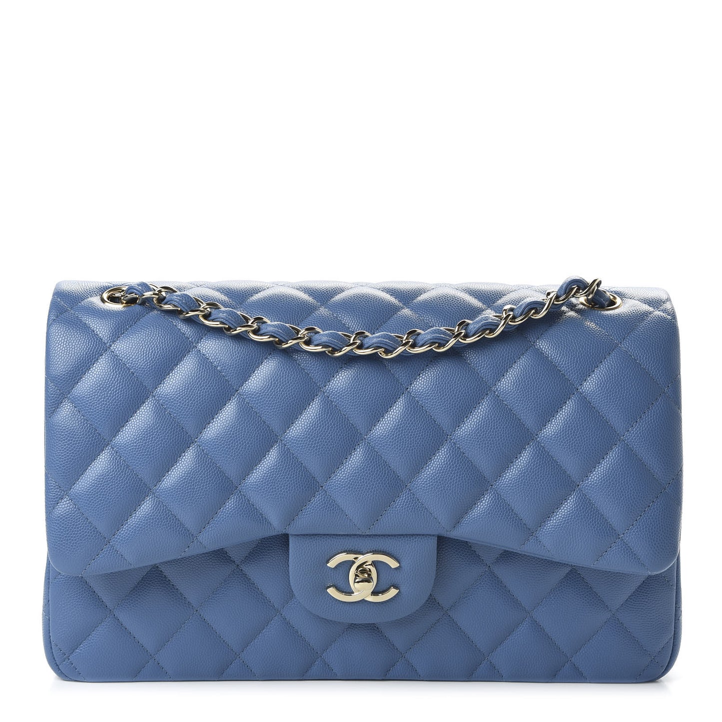 Caviar Quilted Jumbo Double Flap Blue