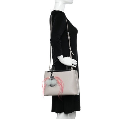 Fendi Vitello Dolce Fox Goat Bi-Color Sad Eyes Mirror Charm Petite 2Jours Tote Grigio Polvere Black 2 of 13