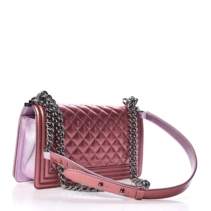 Chanel Metallic Patent Calfskin Quilted Medium Boy Flap Light Pink 3 of 17
