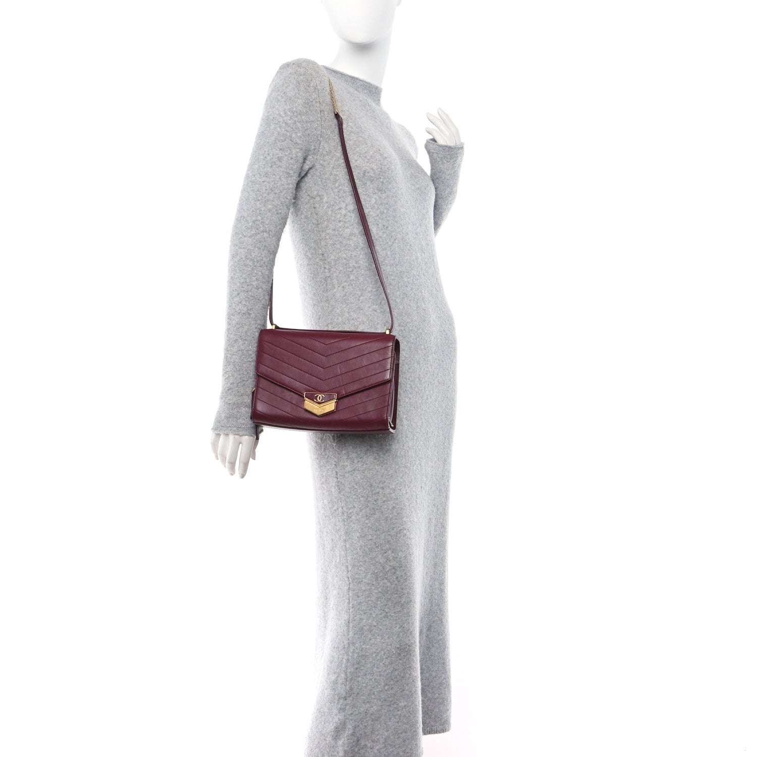 Chanel Calfskin Chevron Quilted Medal Flap Burgundy 2 of 11