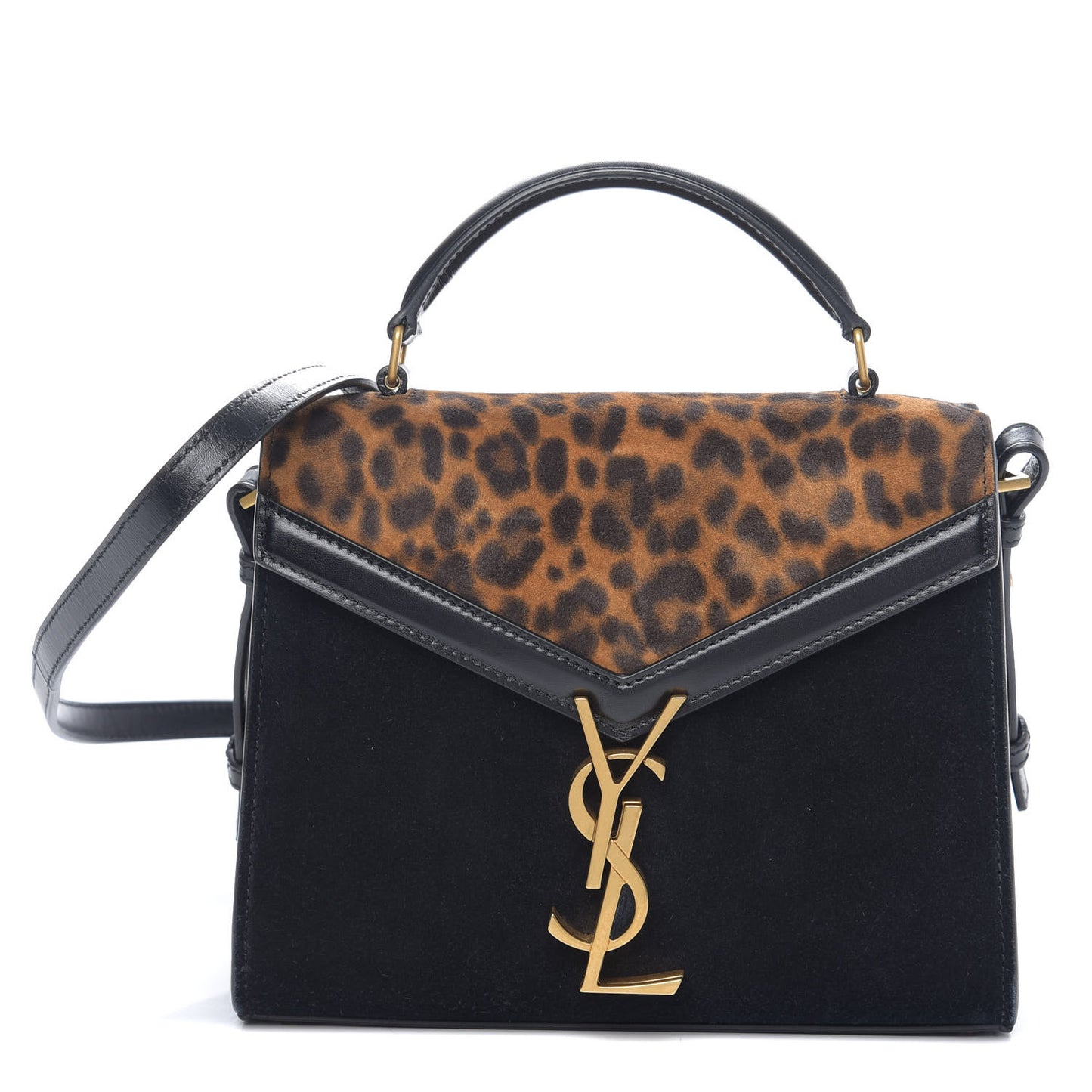 Suede Leopard Print Mini Classic Monogram Cassandra Top Handle Manto Naturale Black