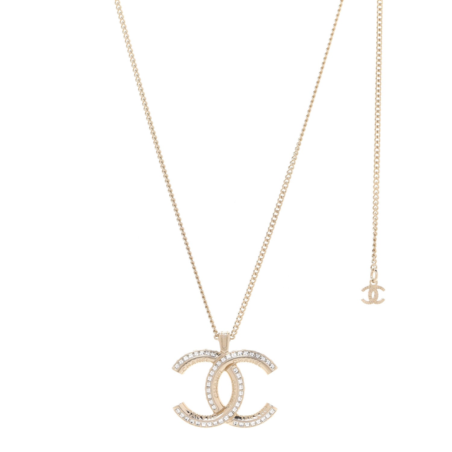 Chanel Baguette Crystal Logo CC Chain Necklace Gold 1 of 6
