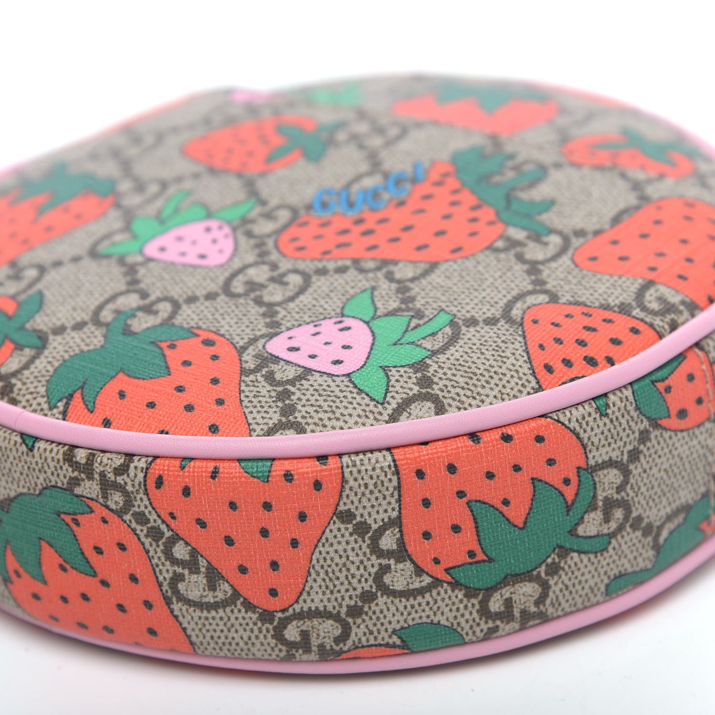 GG Supreme Monogram Strawberry Round Wrist Wallet