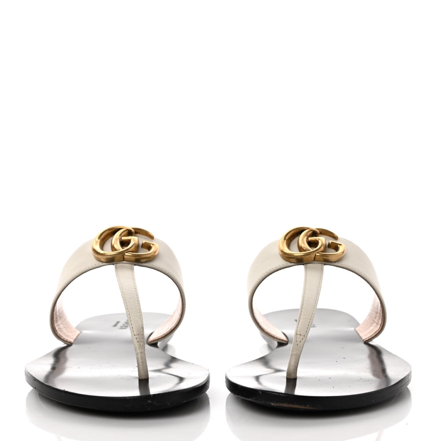 Calfskin GG Marmont Thong Sandals 38 Mystic White