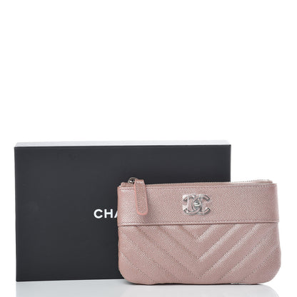 Chanel Metallic Caviar Chevron Quilted Small Vintage Mademoiselle Cosmetic Case Pink 8 of 8