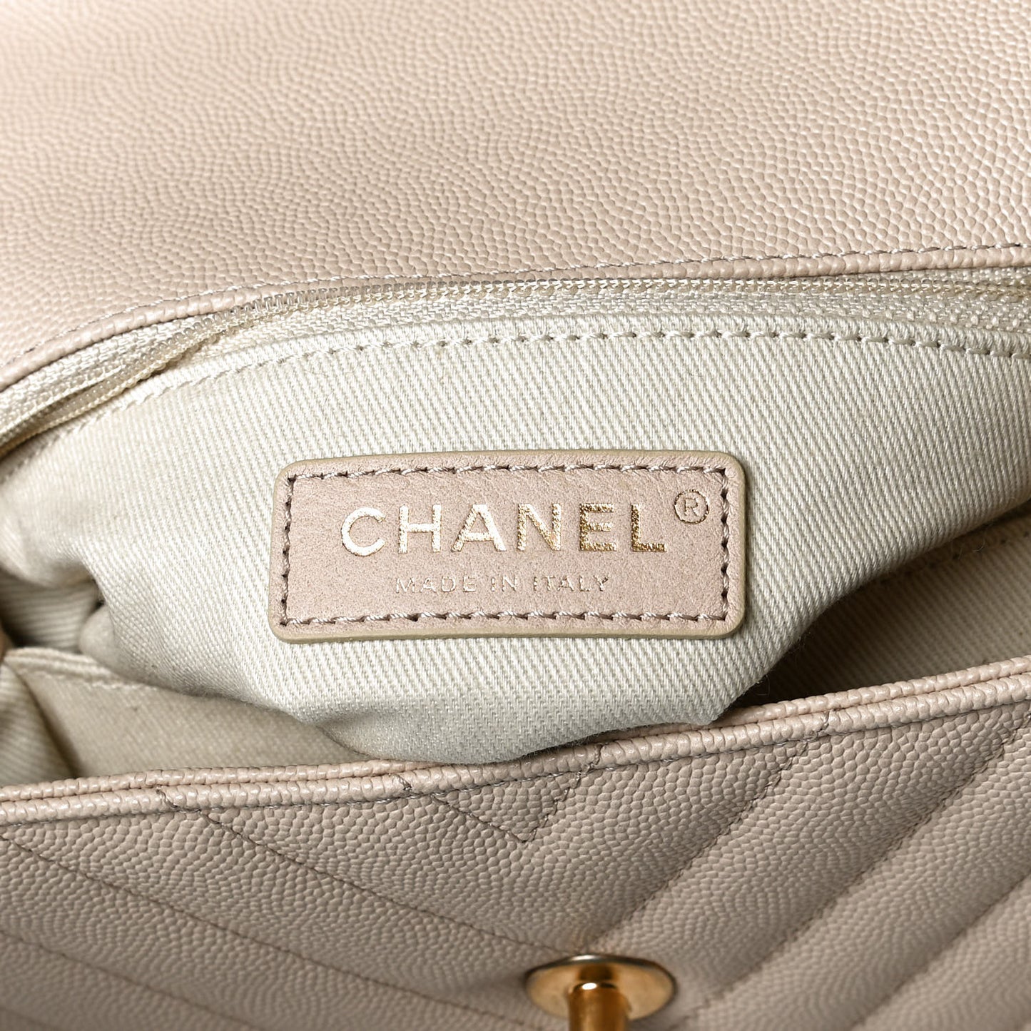 Caviar Lizard Chevron Quilted Mini Coco Handle Flap Ivory