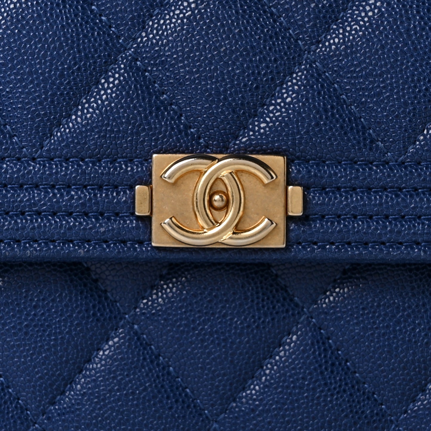 Caviar Quilted Large Boy Gusset Flap Wallet Blue