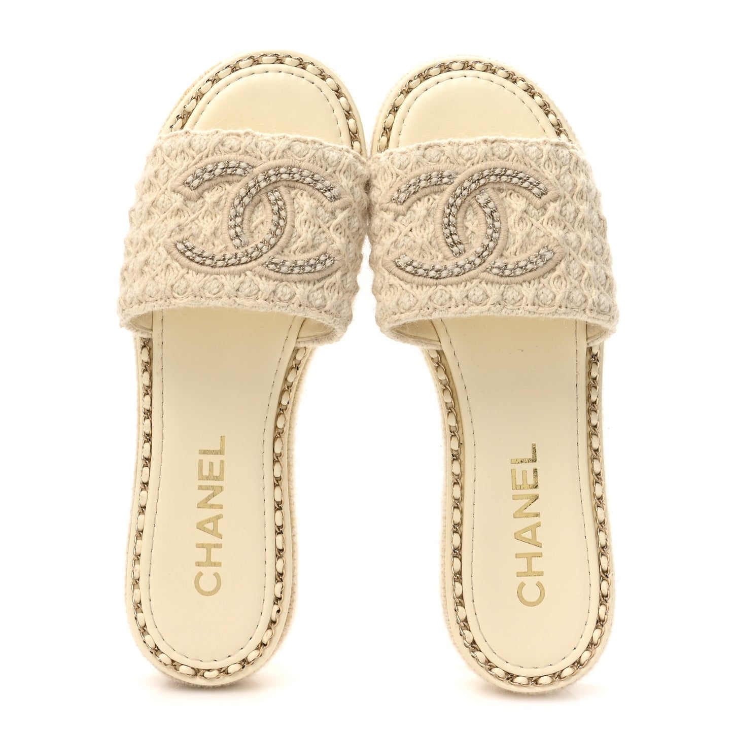 Wool Alpaca Chain CC Slide Sandals  39 Ivory