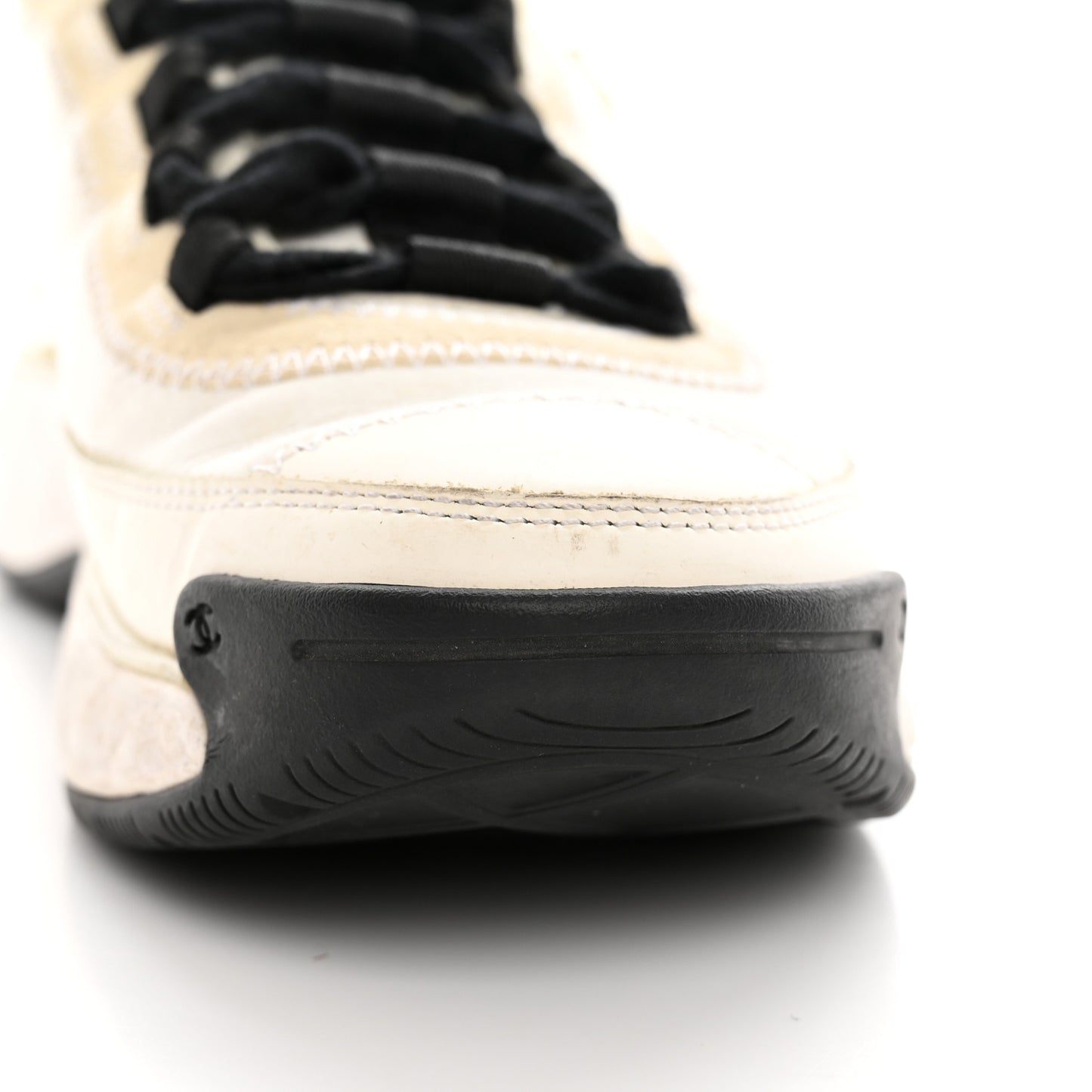 Velvet Calfskin Mixed Fibers CC Sneakers 36 Ivory Black