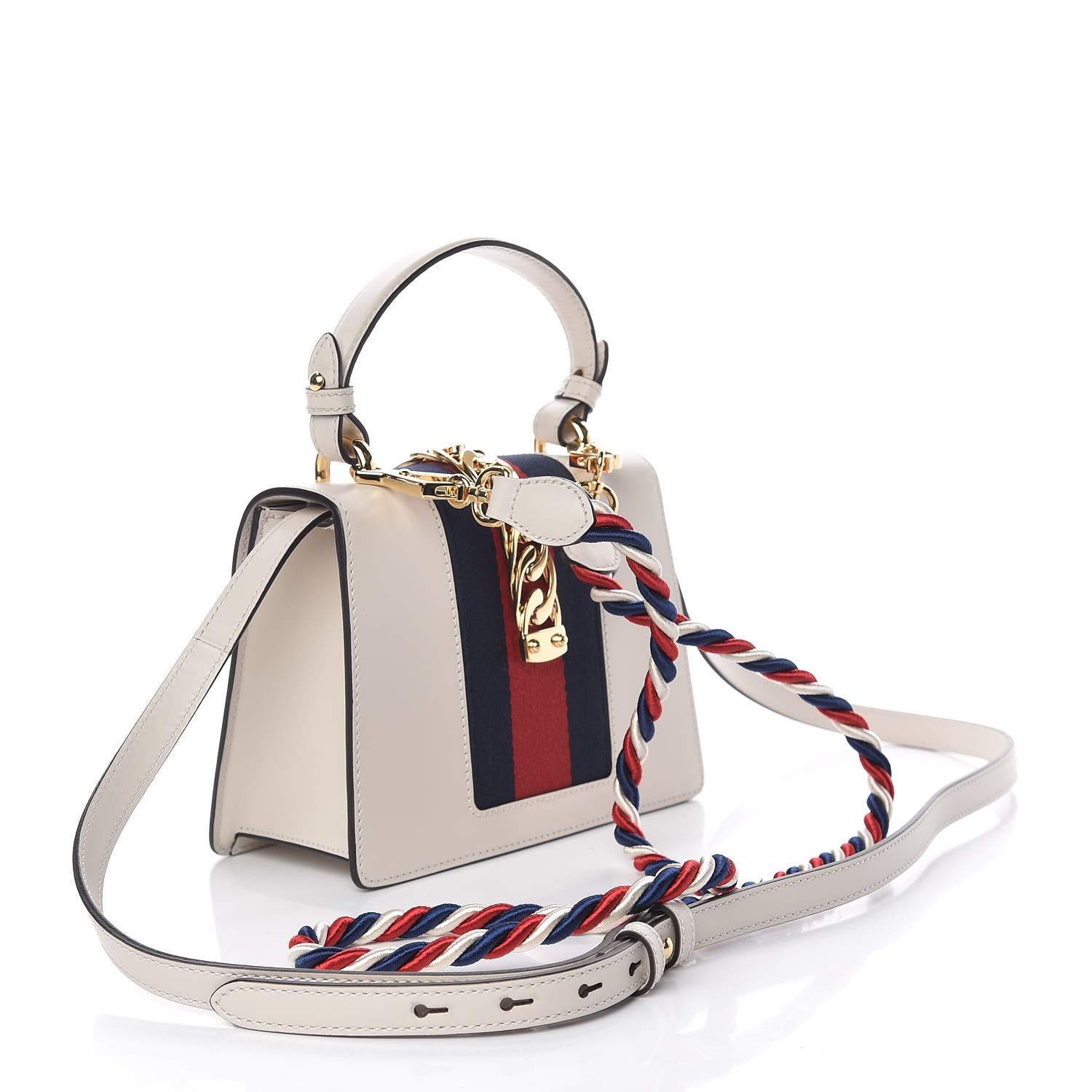 Gucci Calfskin Embroidered Mini Sylvie Top Handle Bag White 4 of 12