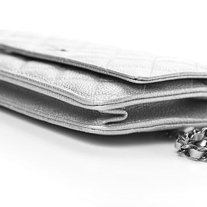 Chanel Metallic Caviar Quilted Wallet on Chain WOC Silver 10 of 12