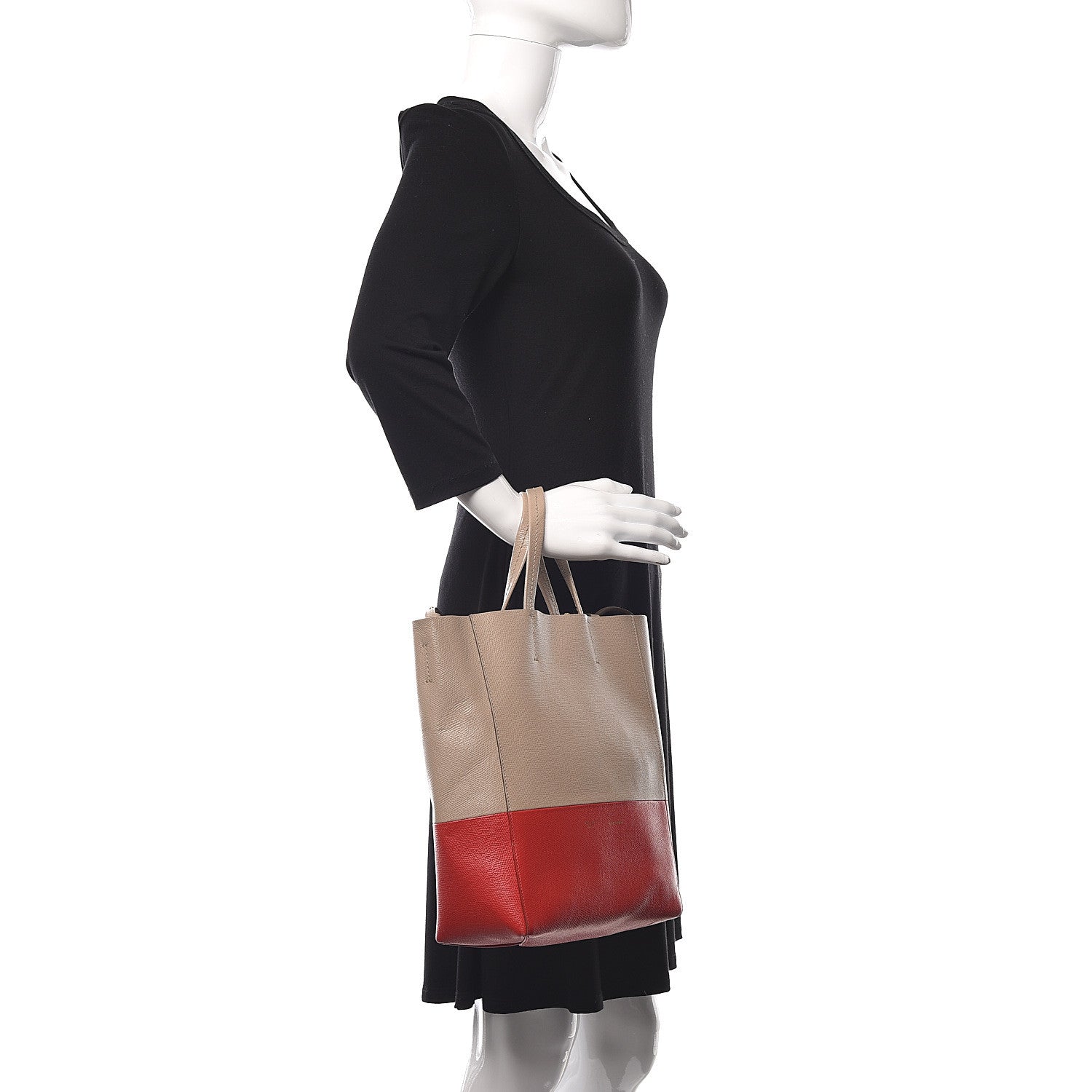 Celine Grained Calfskin Small Vertical Bi-Cabas Beige Red 3 of 17