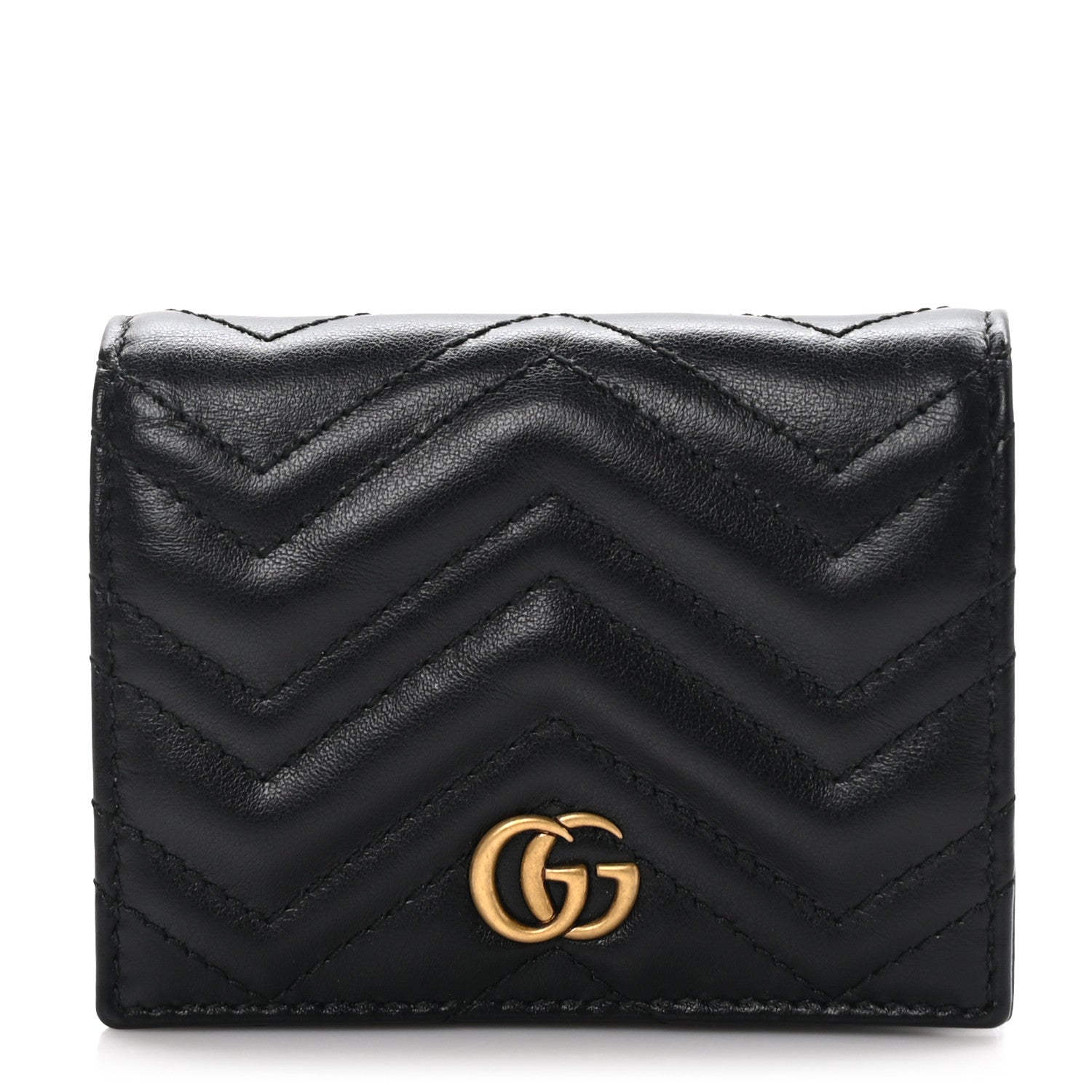 Gucci Calfskin Matelasse GG Marmont Card Case Wallet Black 1 of 10