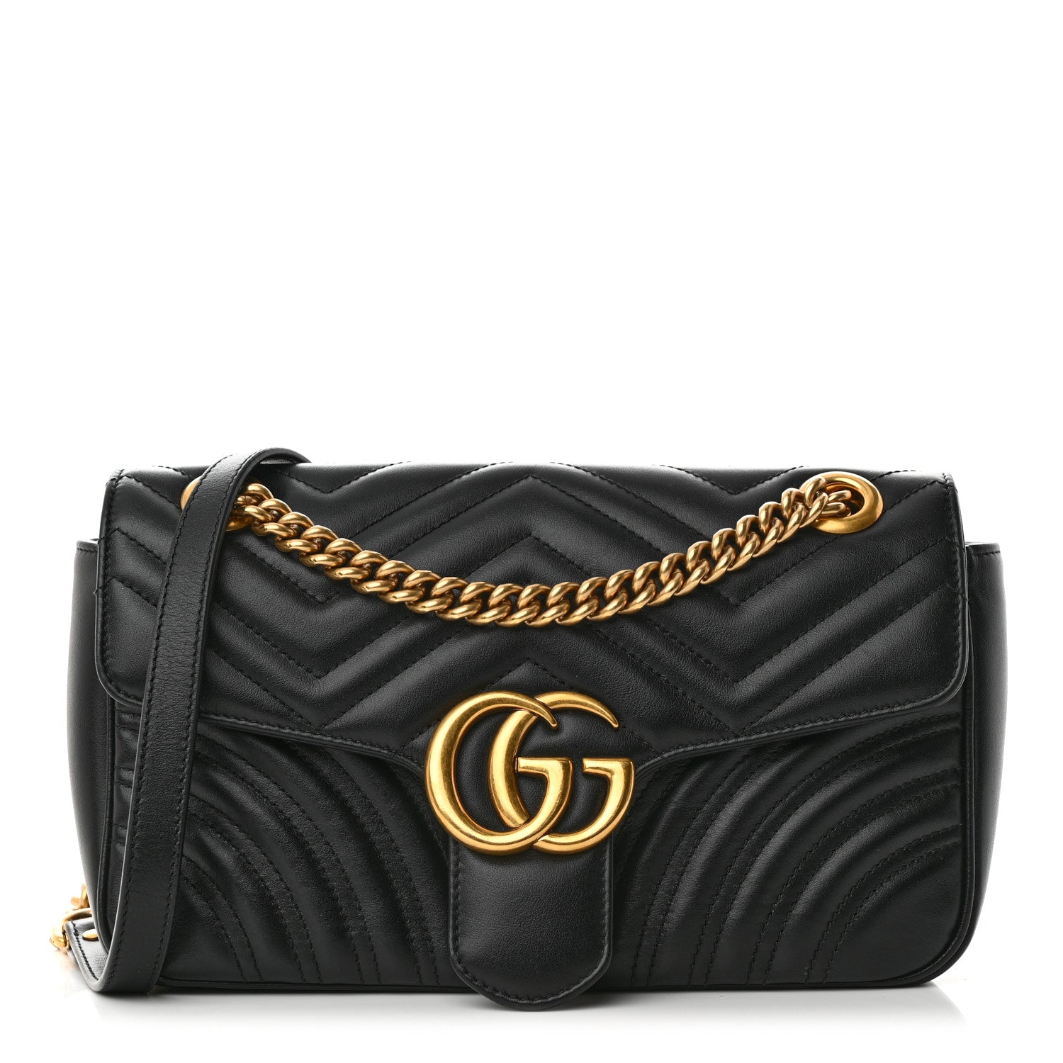 Gucci Calfskin Matelasse Small GG Marmont Shoulder Bag Black 1 of 13