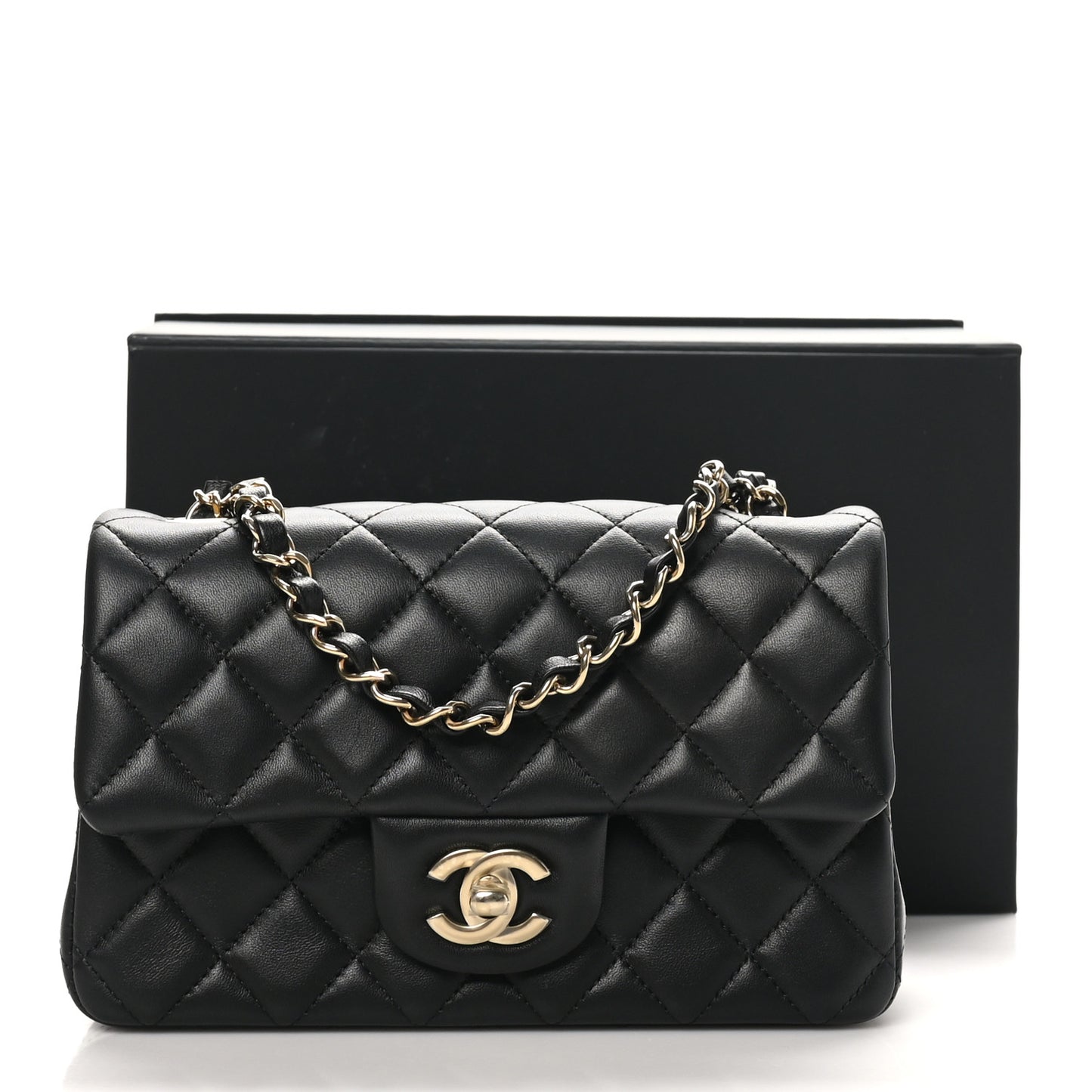 Lambskin Quilted Mini Rectangular Flap Black