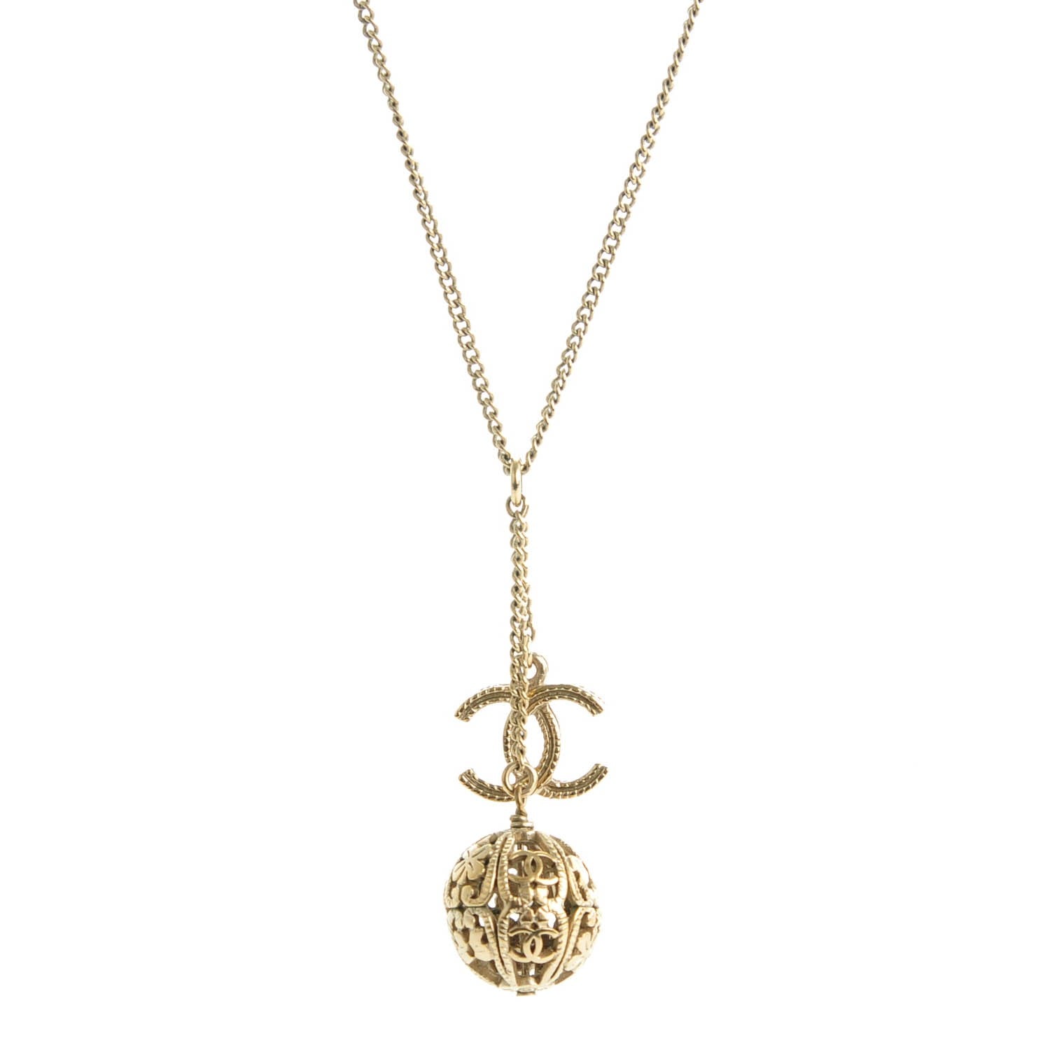 Chanel CC Ball Pendant Necklace Gold 1 of 5