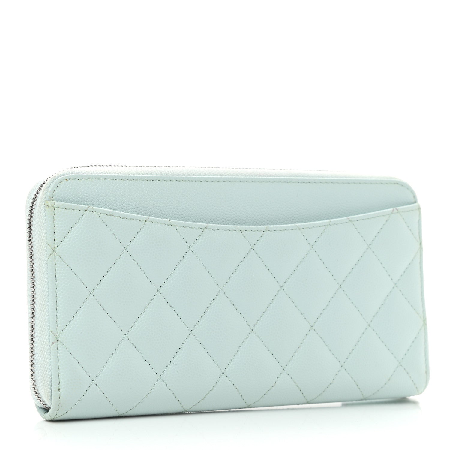 Chanel Caviar Quilted Large Gusset Zip Around Wallet Light Blue 3 of 9