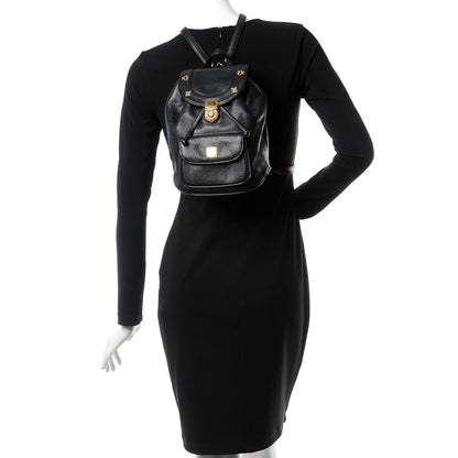 MCM Grained Calfskin Studded Drawstring Backpack Black 2 of 6