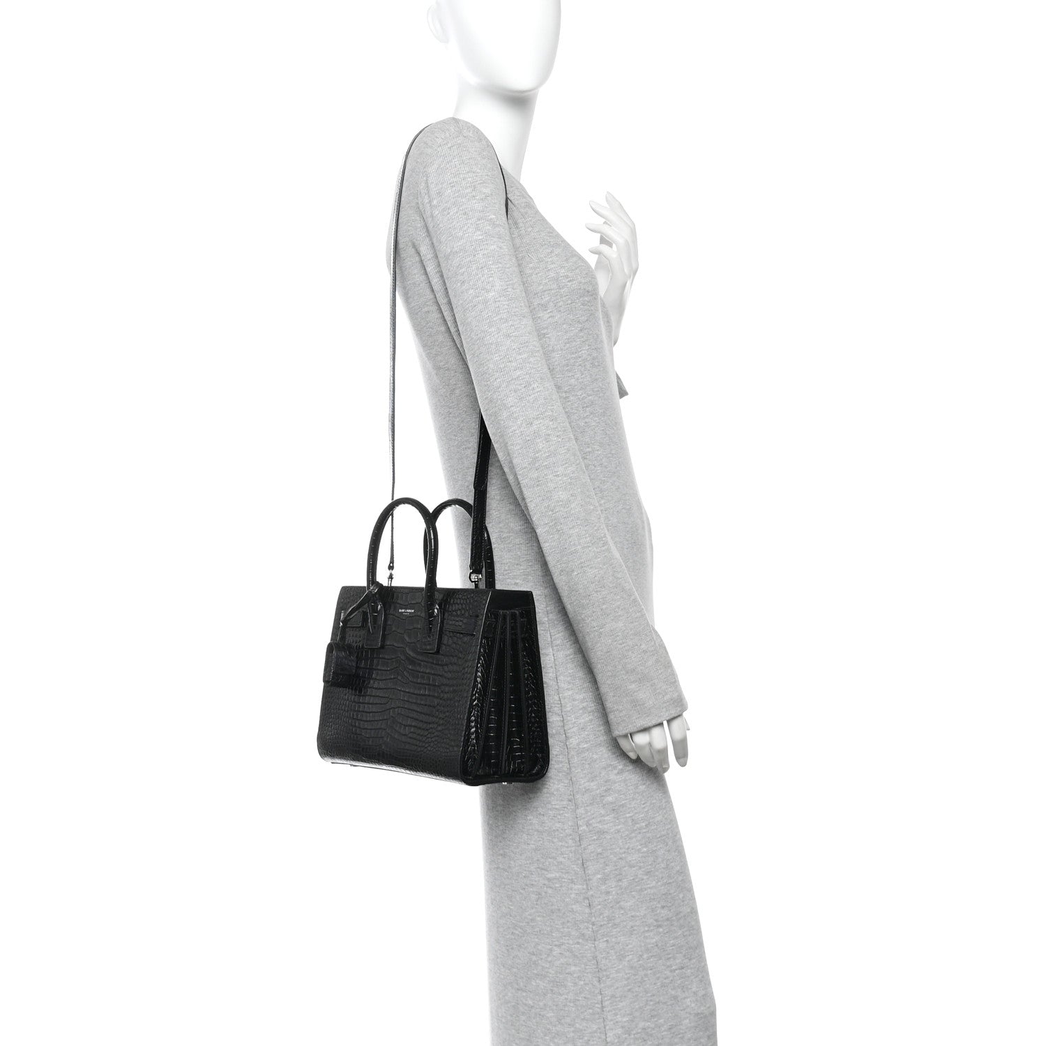 Saint Laurent Calfskin Crocodile Embossed Baby Sac De Jour Black 2 of 9