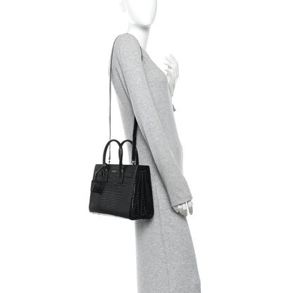 Saint Laurent Calfskin Crocodile Embossed Baby Sac De Jour Black 2 of 9