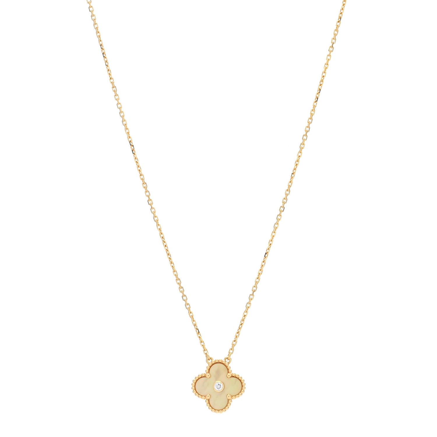 Van Cleef & Arpels 18K Yellow Gold Diamond Yellow Mother of Pearl Vintage Alhambra Pendant Necklace 1 of 4