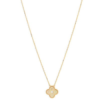 Van Cleef & Arpels 18K Yellow Gold Diamond Yellow Mother of Pearl Vintage Alhambra Pendant Necklace 1 of 4