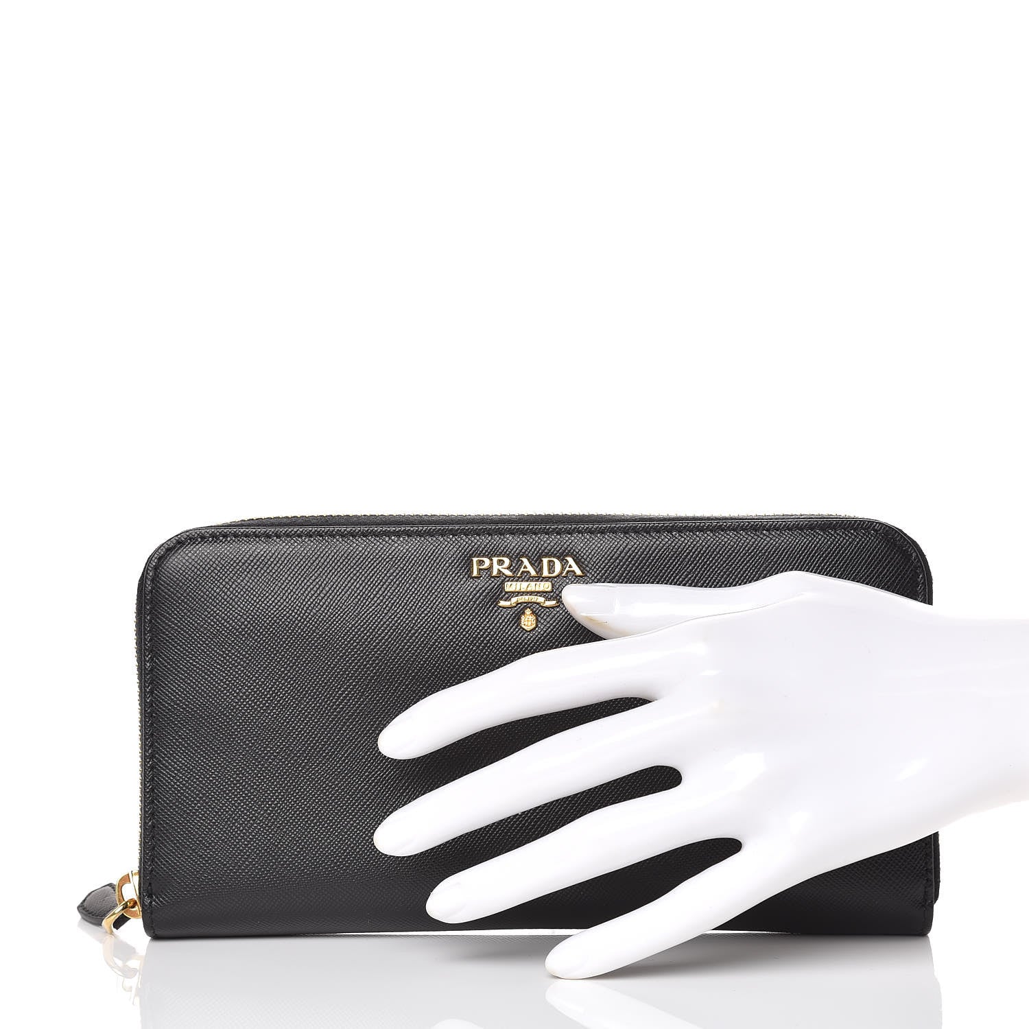 Prada Saffiano Metal Zip Around Wallet Black 2 of 7