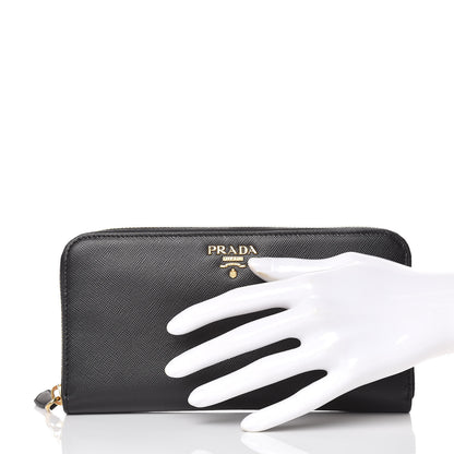 Prada Saffiano Metal Zip Around Wallet Black 2 of 7