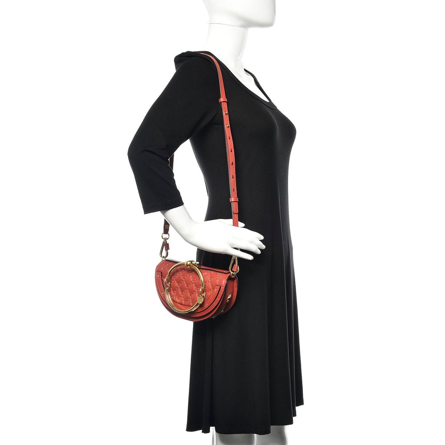 Calfskin Lambskin Small Quilted Studded Nile Bracelet Minaudiere Bag Sepia Red