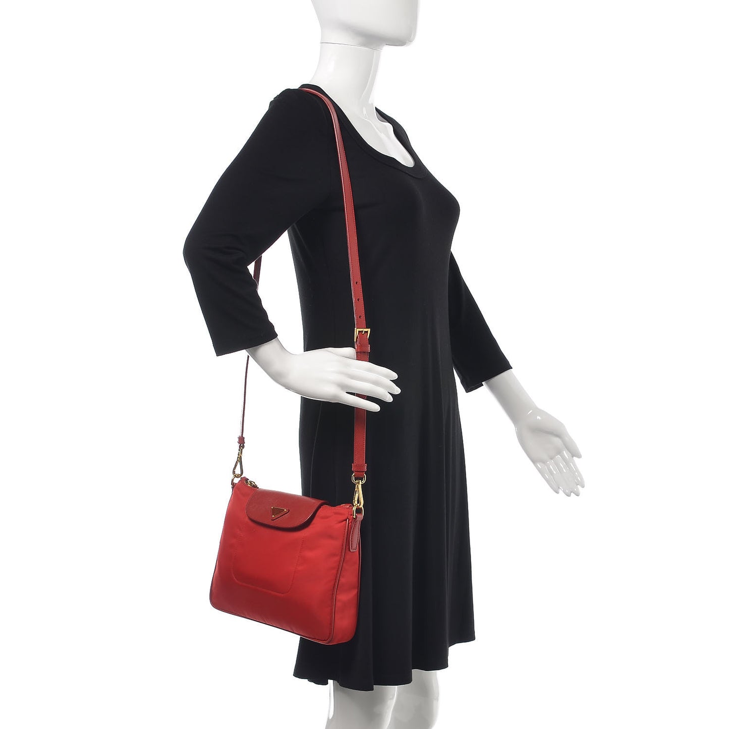 Nylon Vela Saffiano Flat Flap Messenger Bag Red