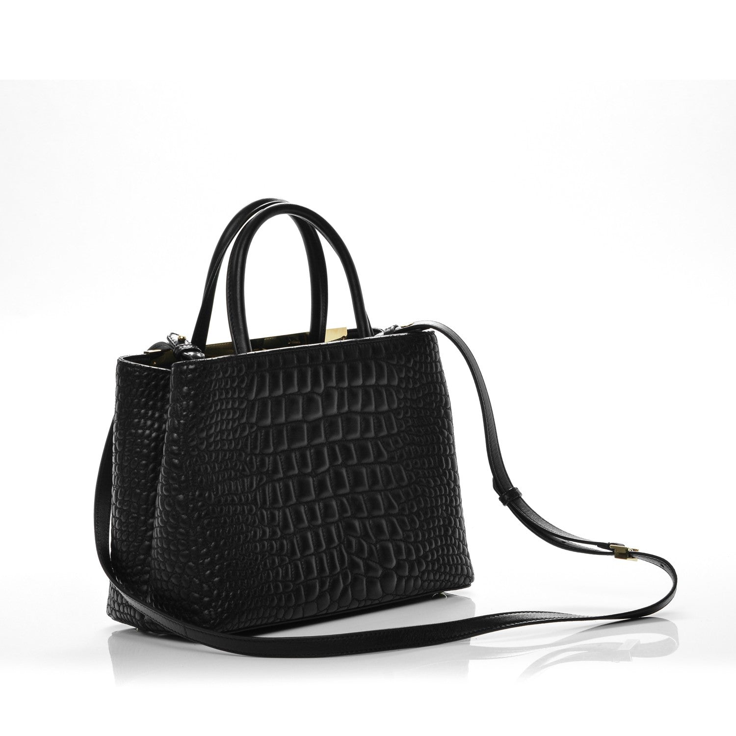 Fendi Nappa Crocodile Trapuntata Petite 2Jours Tote Black 3 of 7