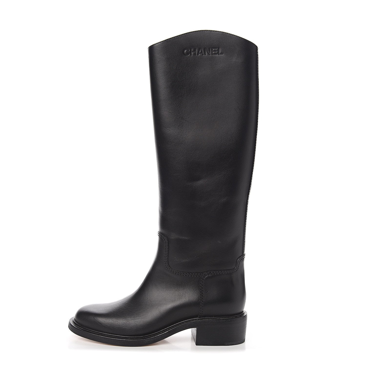 Chanel Calfskin Logo Riding Boots 39 Black 1 of 8