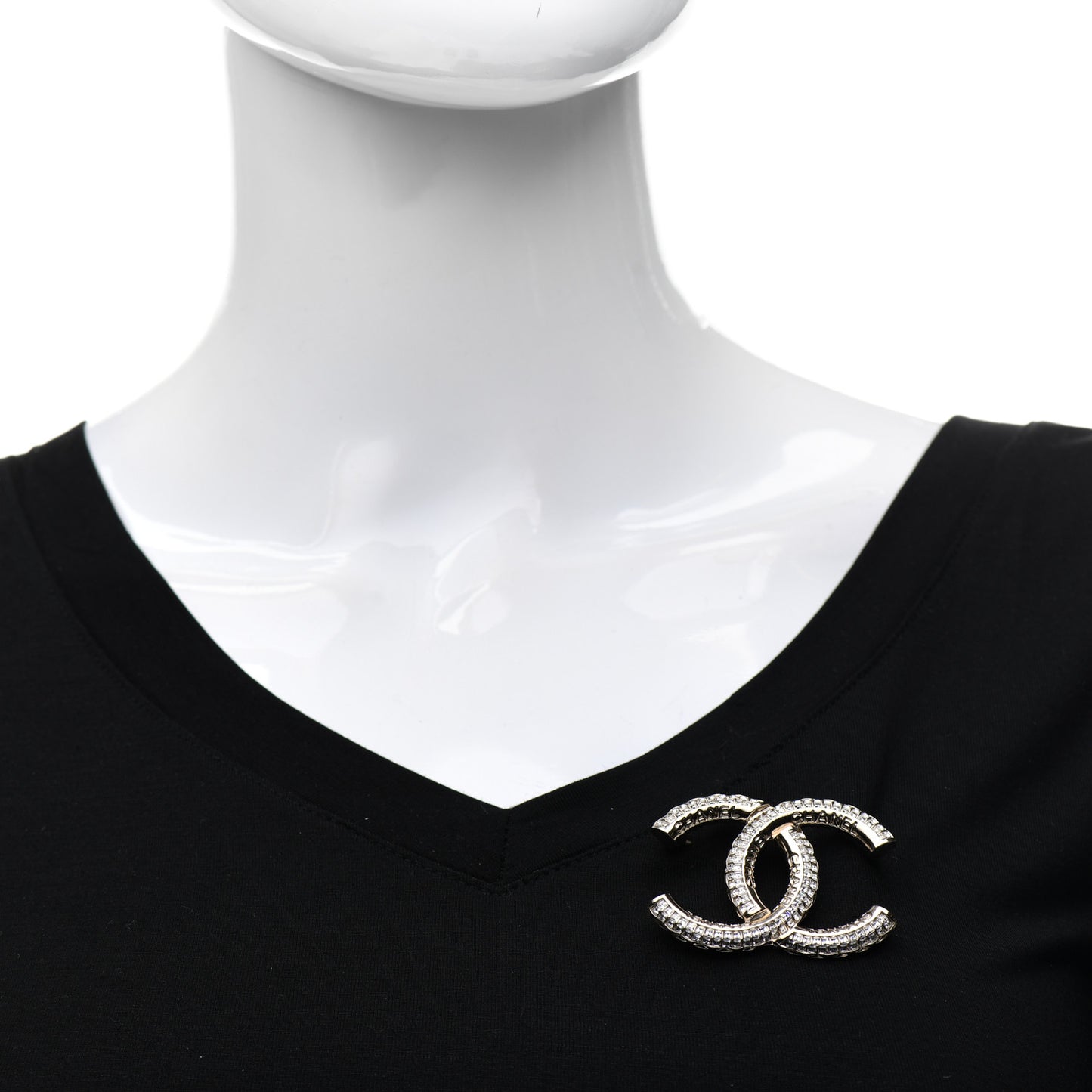 Metal Crystal Baguette CC Brooch Gold
