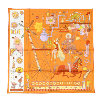 Hermes Silk Tea For Two Scarf 90 Orange White Jaune 1 of 4