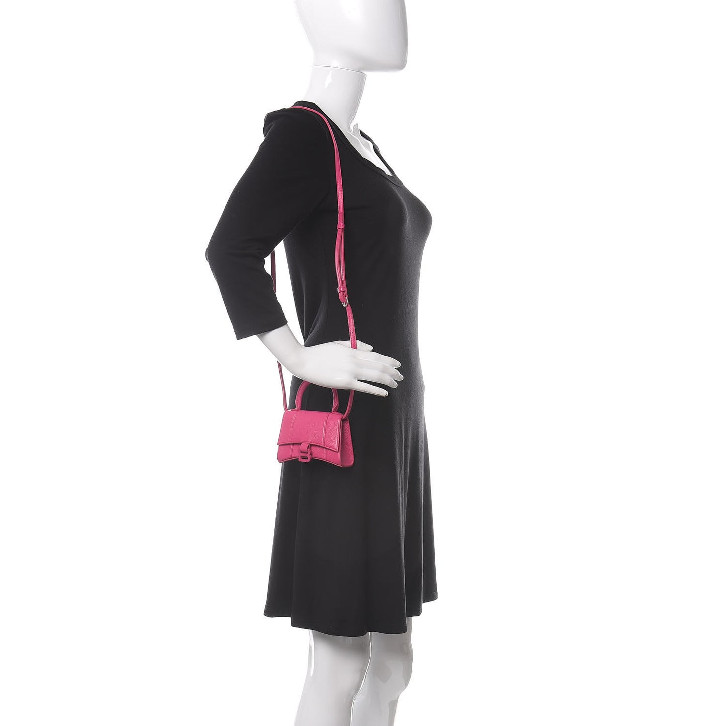 Grained Calfskin Tonal B Hourglass Top Handle Bag Mini Fuchsia