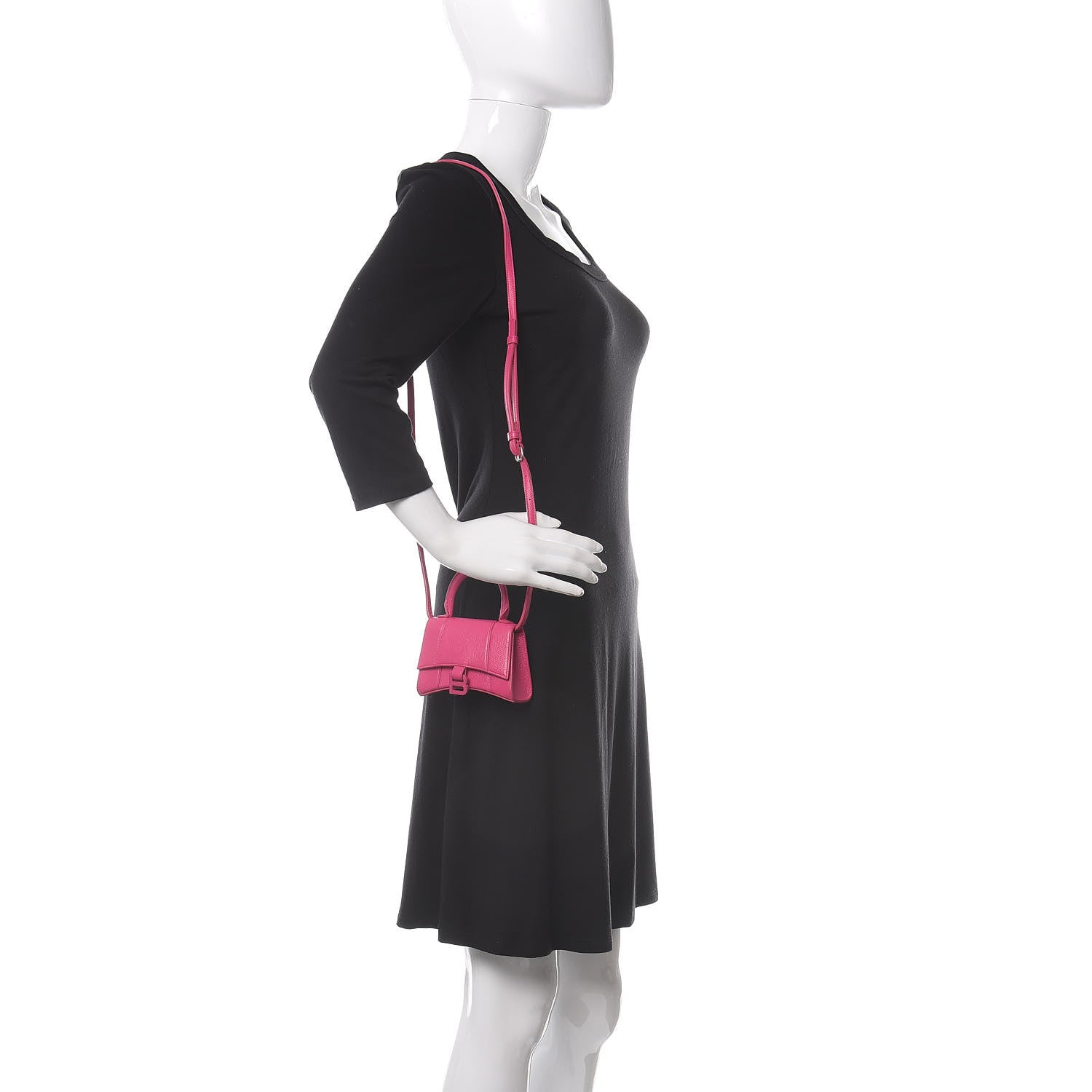 Balenciaga Grained Calfskin Tonal B Hourglass Top Handle Bag Mini Fuchsia 3 of 11