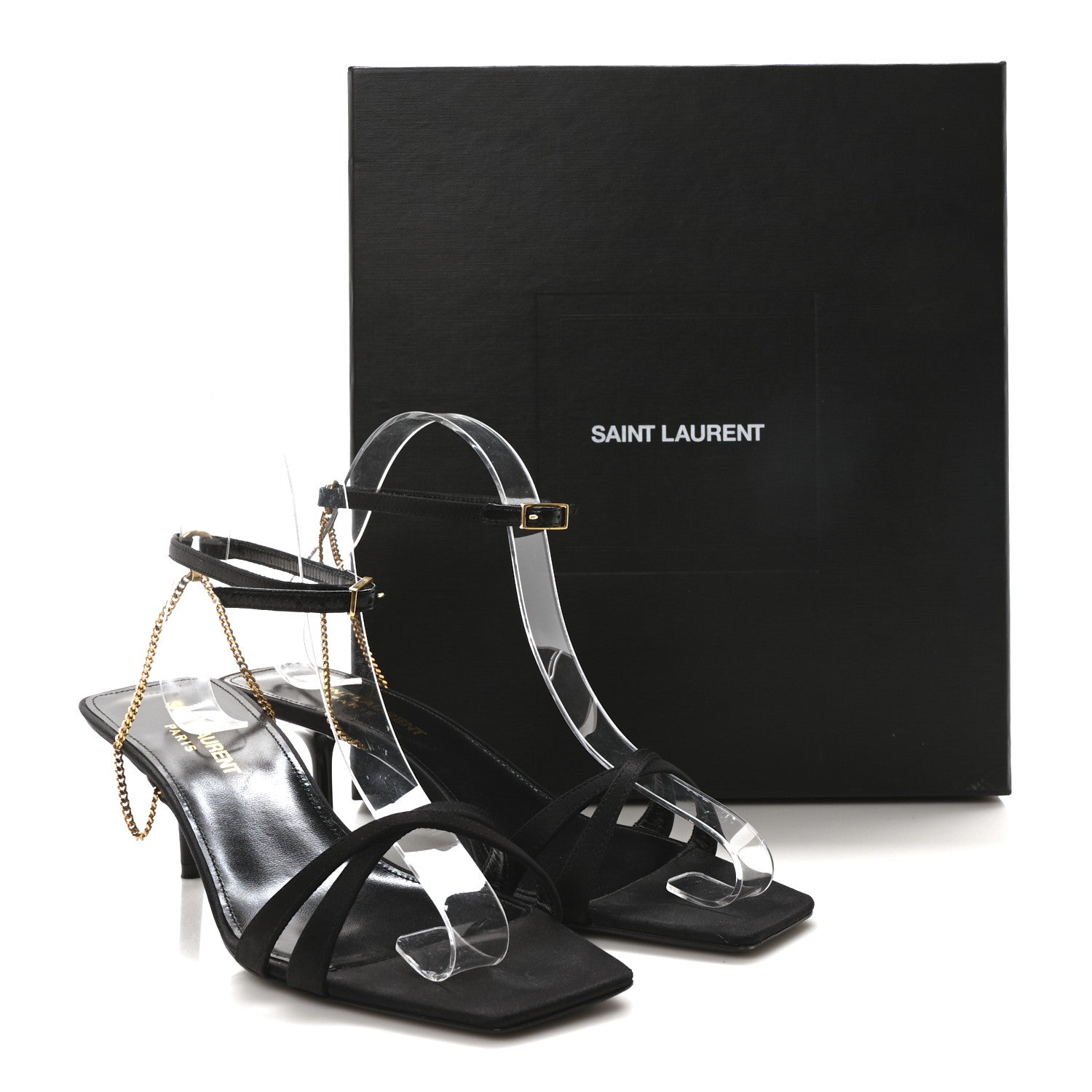Saint Laurent Crepe Satin Baliqua Melody 55 Ankle Strap Sandals 38 Black 9 of 9