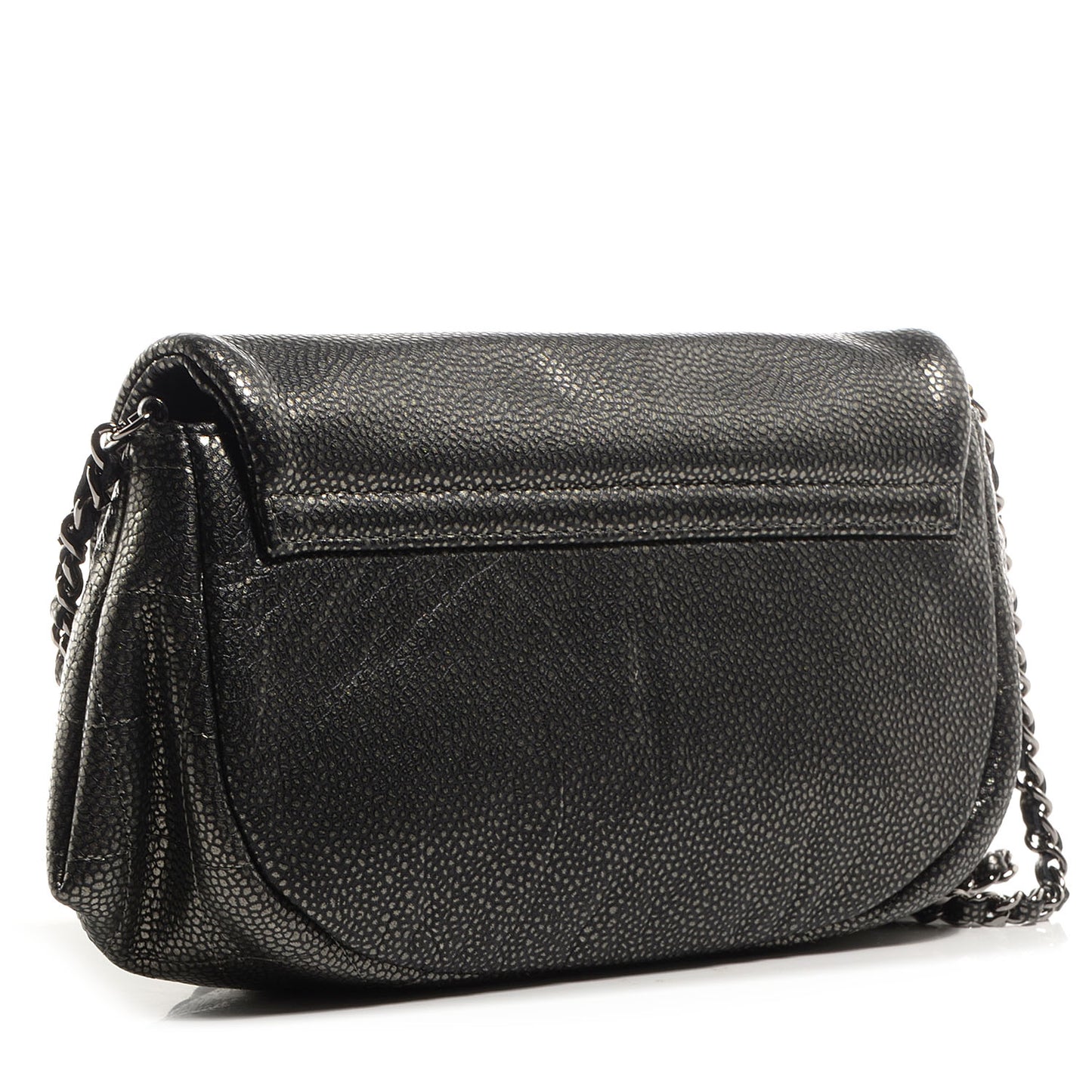 Metallic Caviar Half Moon Wallet On Chain WOC Dark Silver