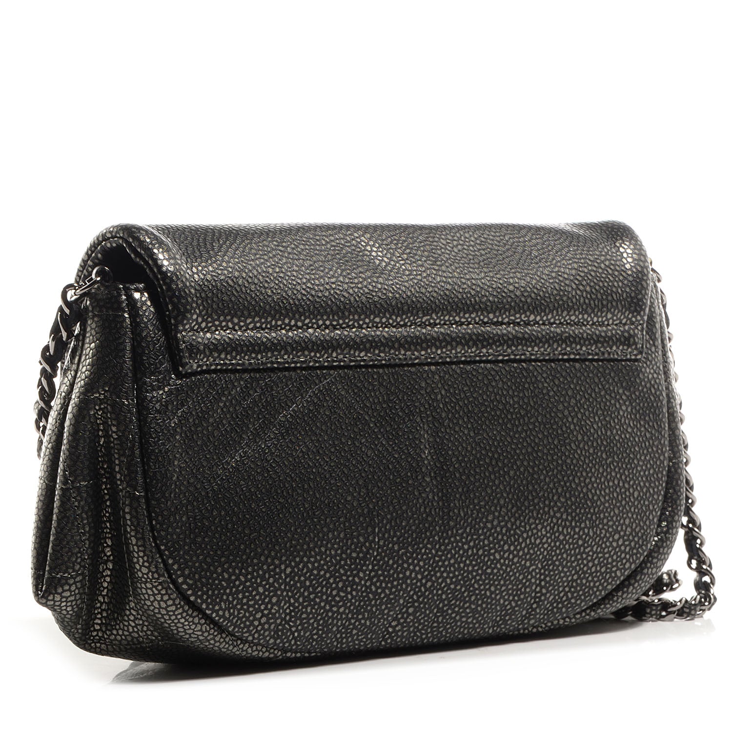 Chanel Metallic Caviar Half Moon Wallet On Chain WOC Dark Silver 3 of 8