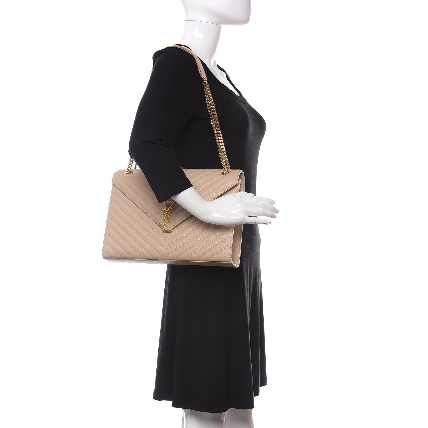 Saint Laurent Grain De Poudre Matelasse Chevron Large Monogram Satchel Nude Powder 2 of 10