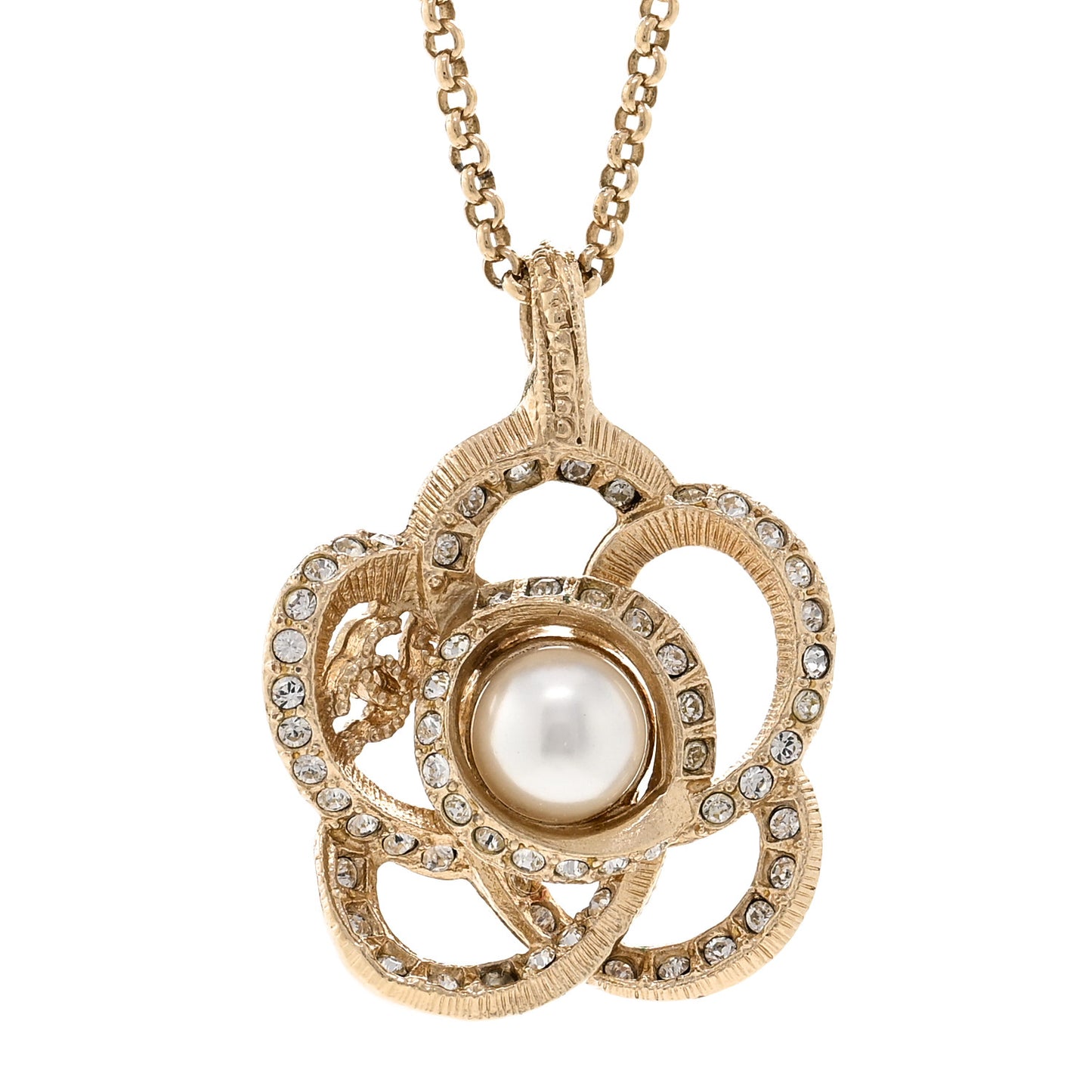 Crystal Pearl Camellia Necklace Gold